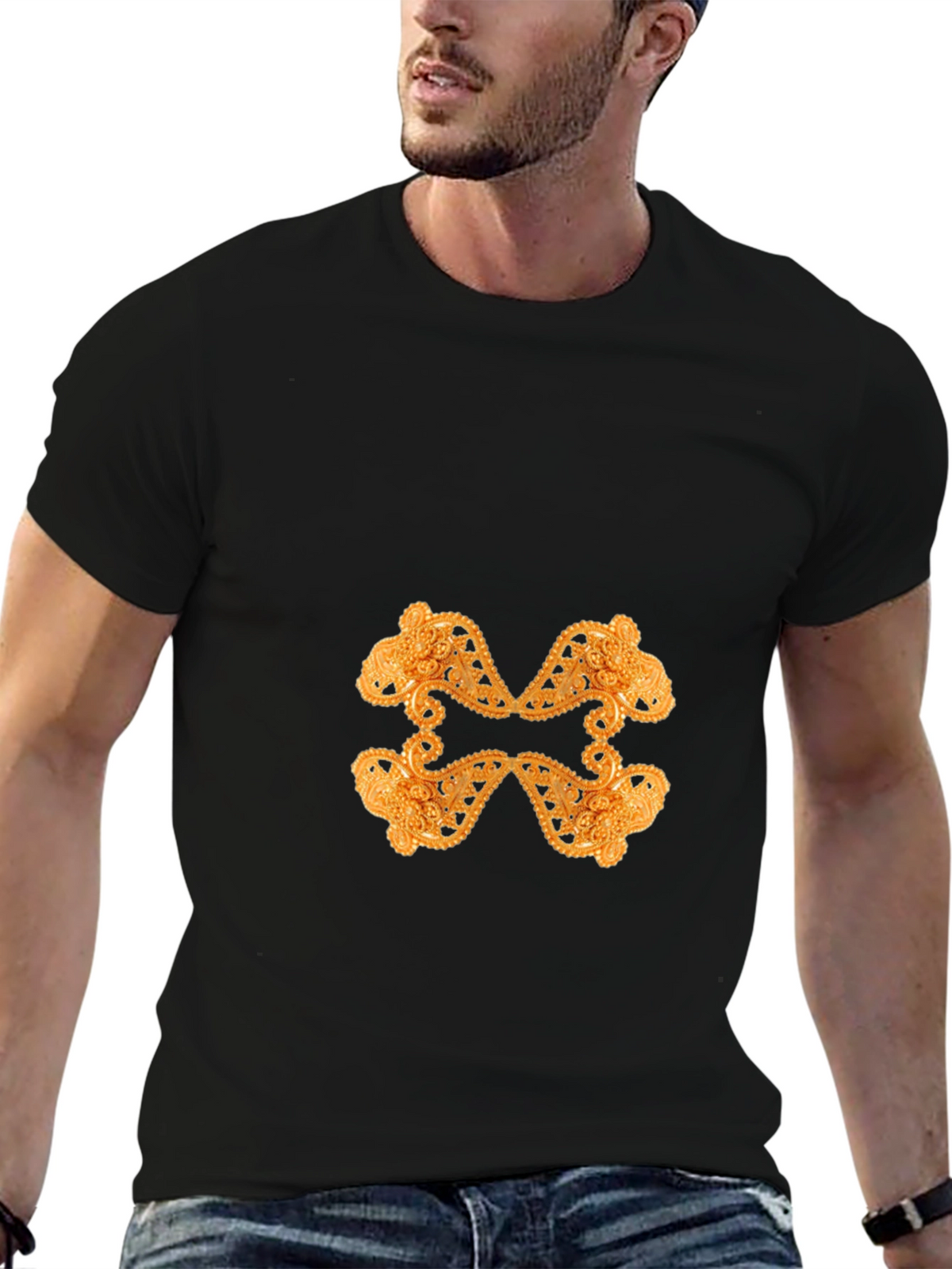 Ornate Gold Pattern Black T-Shirt