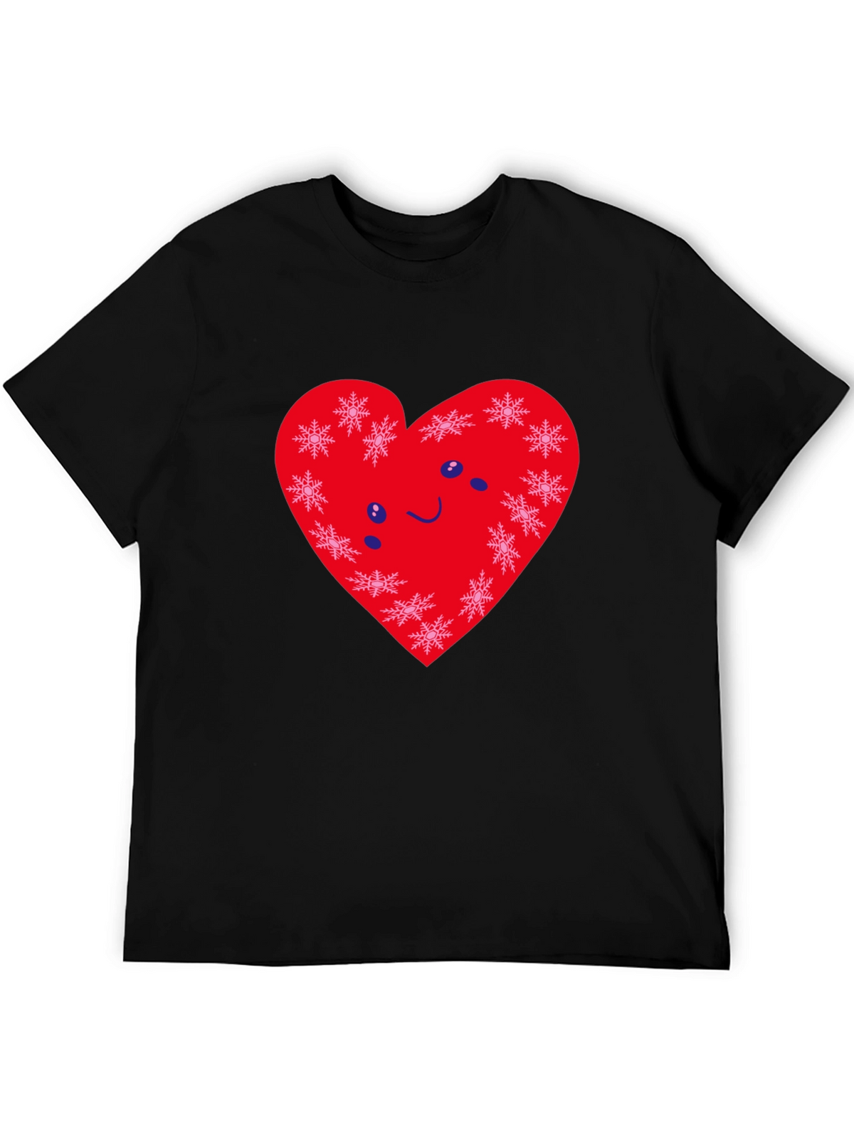 Heart Snowflake Graphic Black Tee Shirt