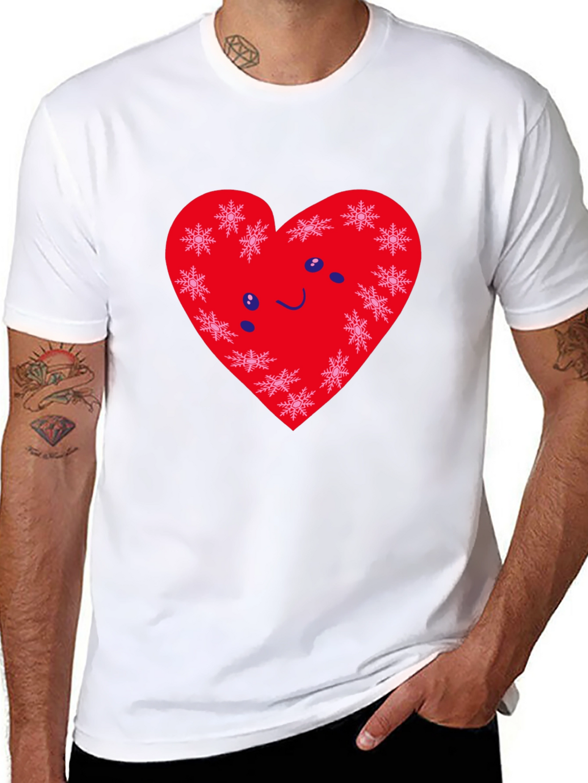 Heart Snowflake Graphic Black Tee Shirt
