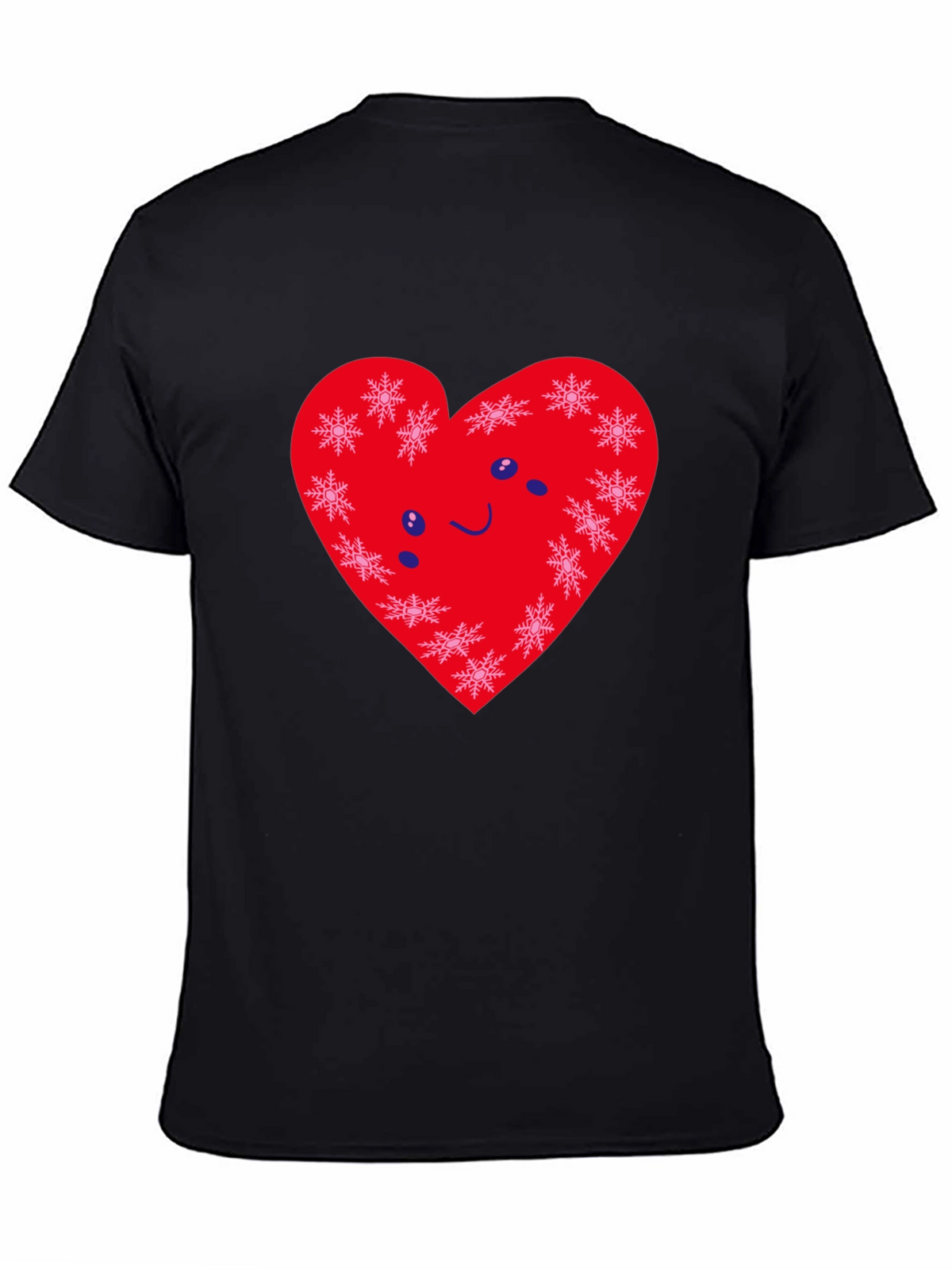 Heart Snowflake Graphic Black Tee Shirt