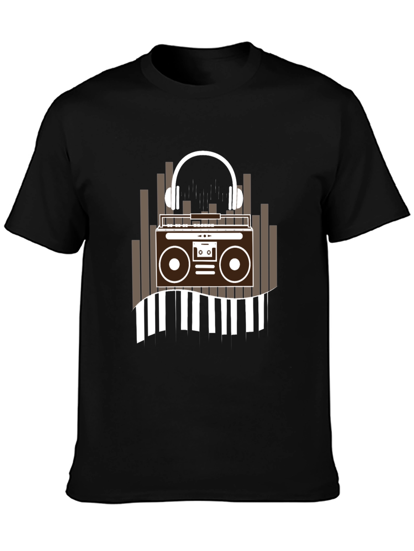 Retro Music Graphic Tee - Boombox and Headphones