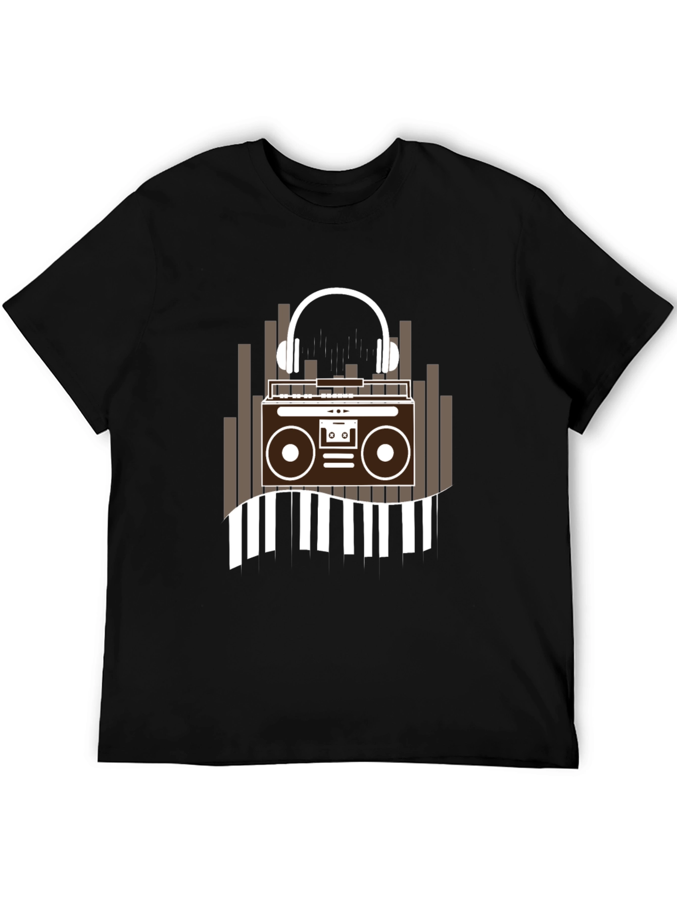 Retro Music Graphic Tee - Boombox and Headphones