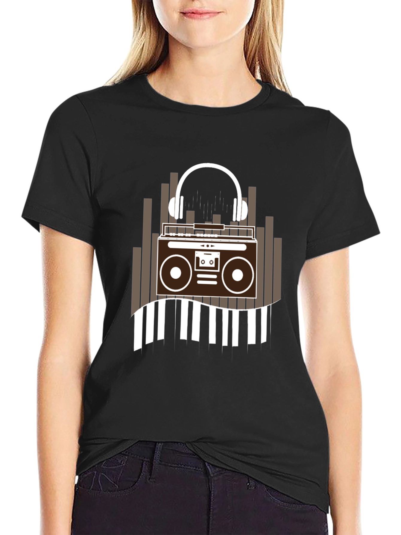 Retro Music Graphic Tee - Boombox and Headphones