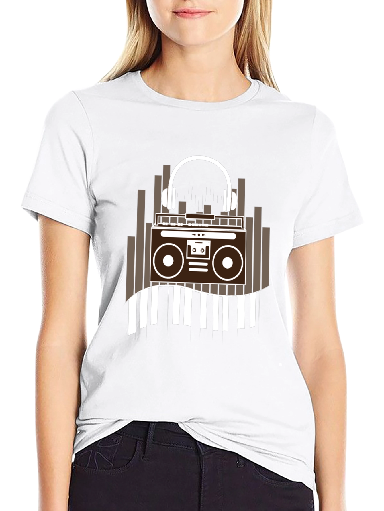 Retro Music Graphic Tee - Boombox and Headphones
