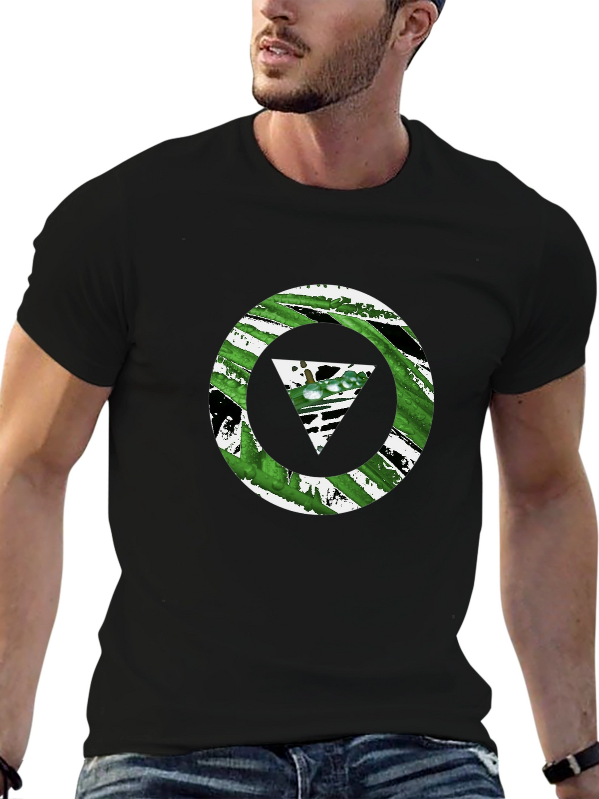 Geometric Grunge Graphic Tee - Black Cotton Casual Shirt