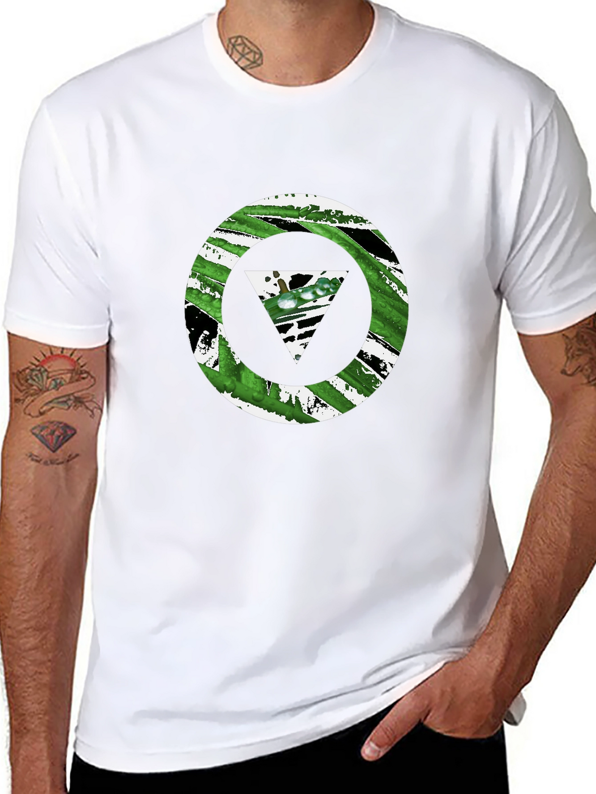 Geometric Grunge Graphic Tee - Black Cotton Casual Shirt