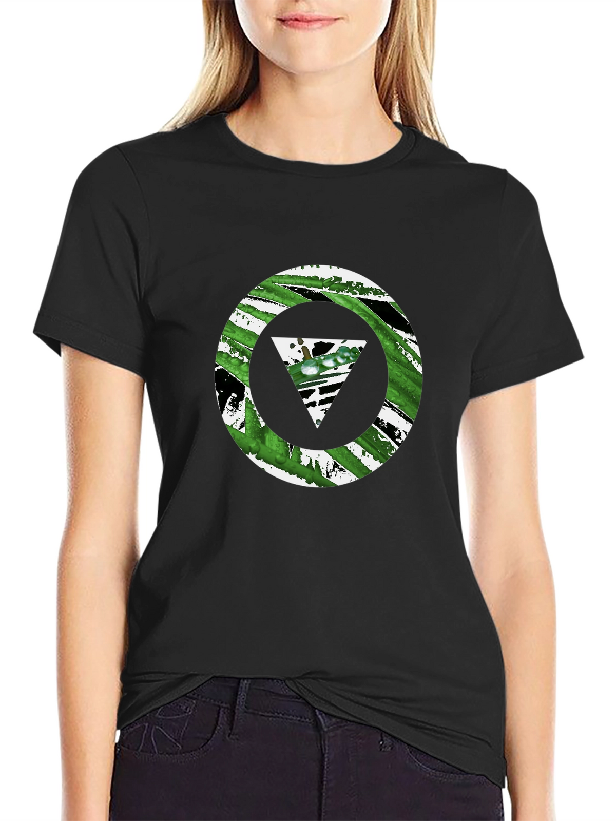 Geometric Grunge Graphic Tee - Black Cotton Casual Shirt