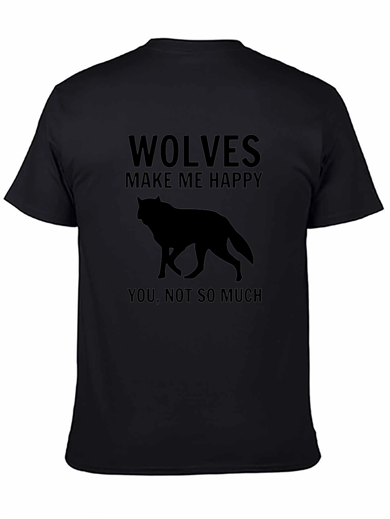 Wolves Make Me Happy Black Graphic T-Shirt