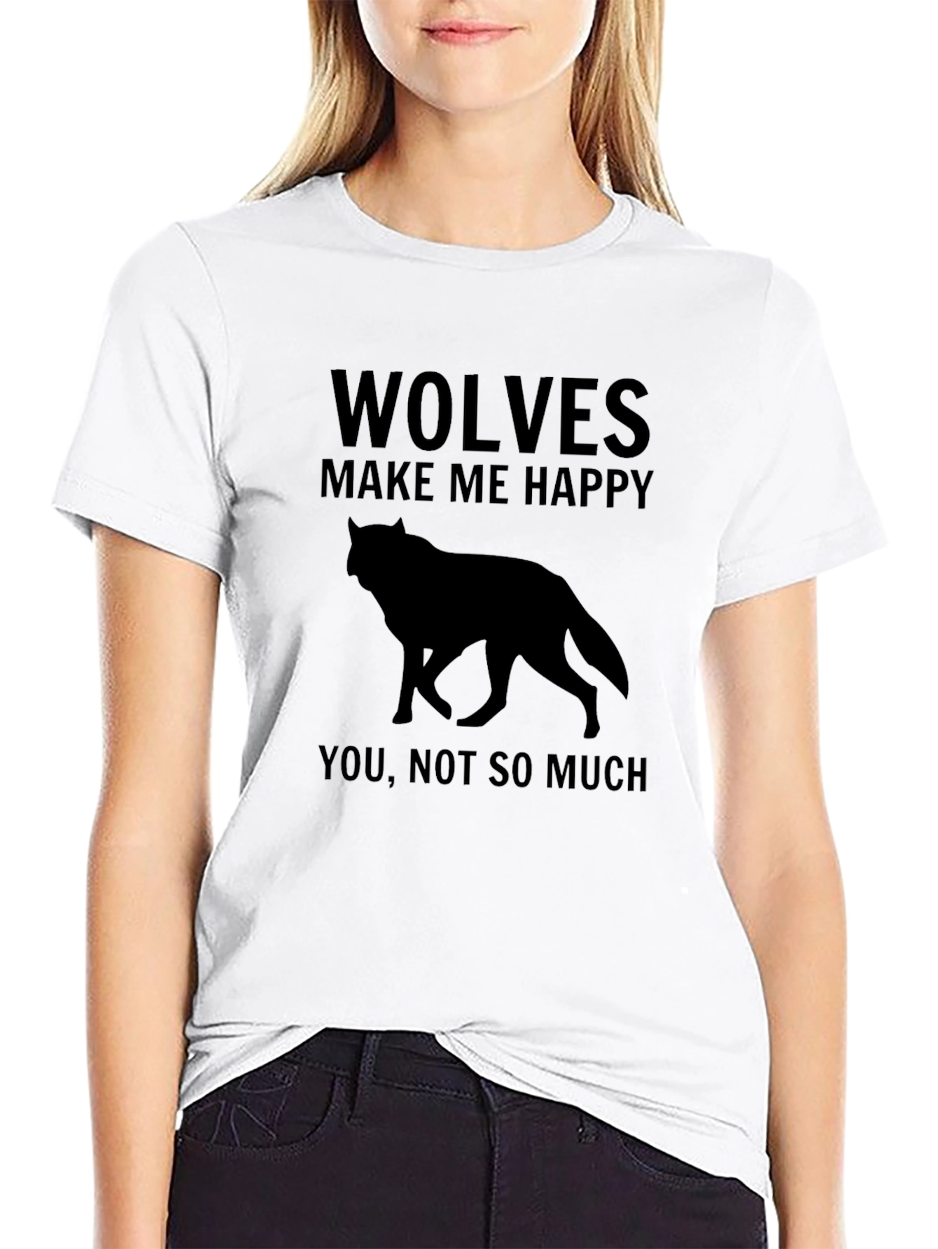 Wolves Make Me Happy Black Graphic T-Shirt