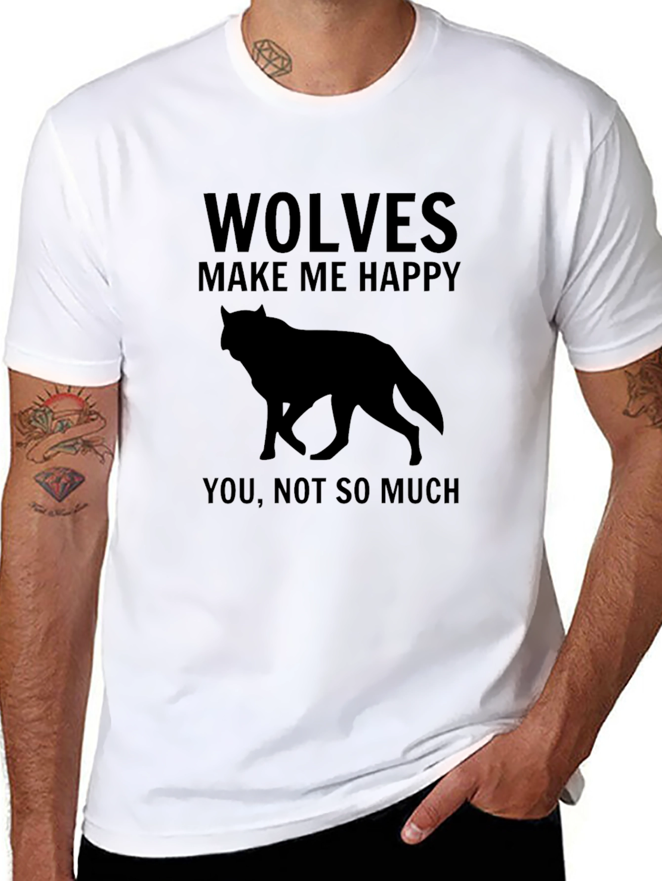Wolves Make Me Happy Black Graphic T-Shirt