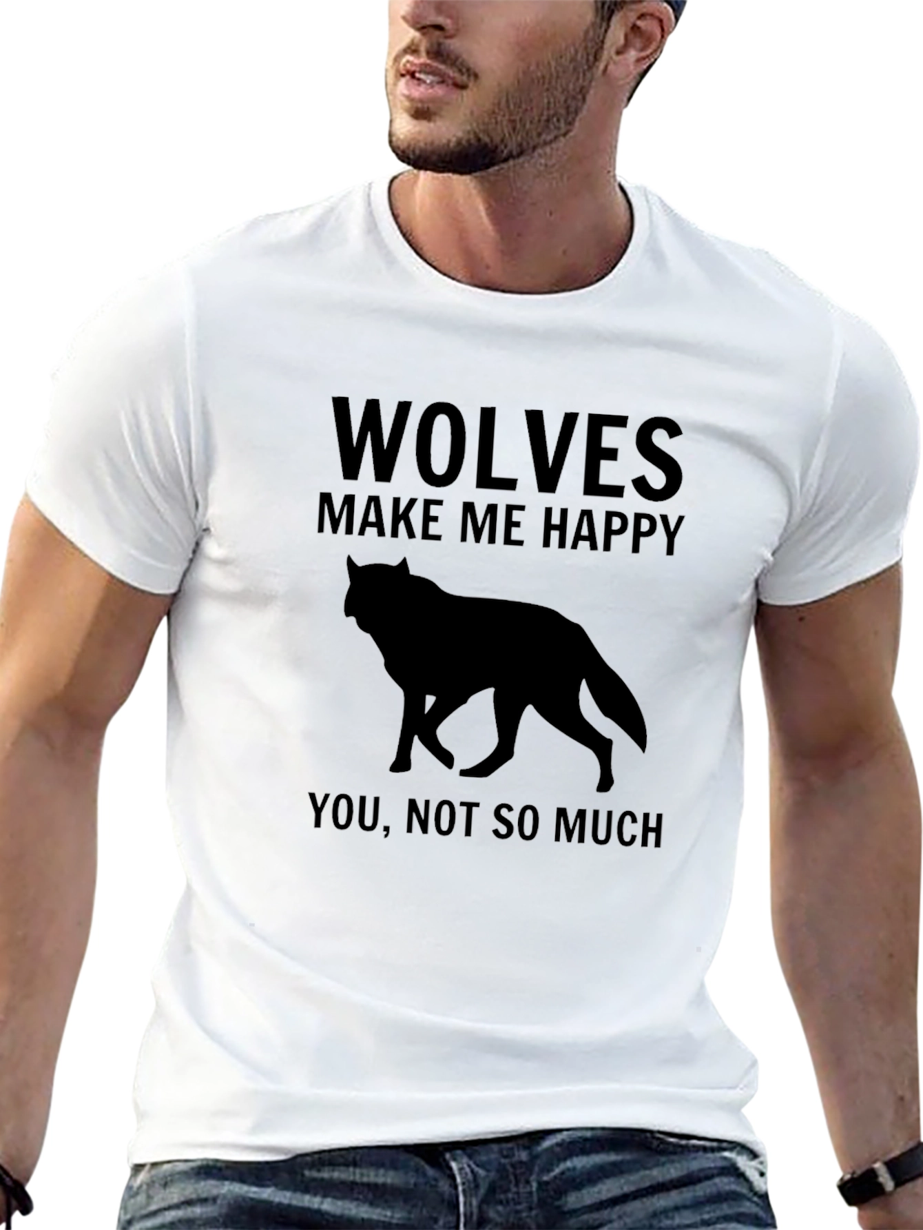 Wolves Make Me Happy Black Graphic T-Shirt