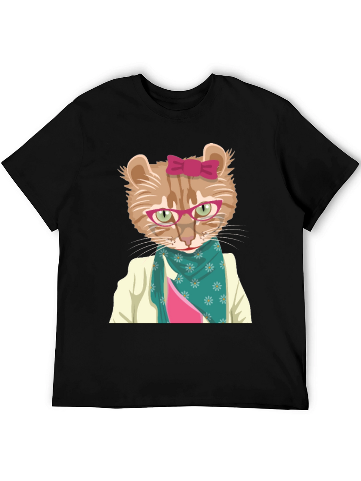 Funny Cat T-Shirt with Glasses and Scarf
