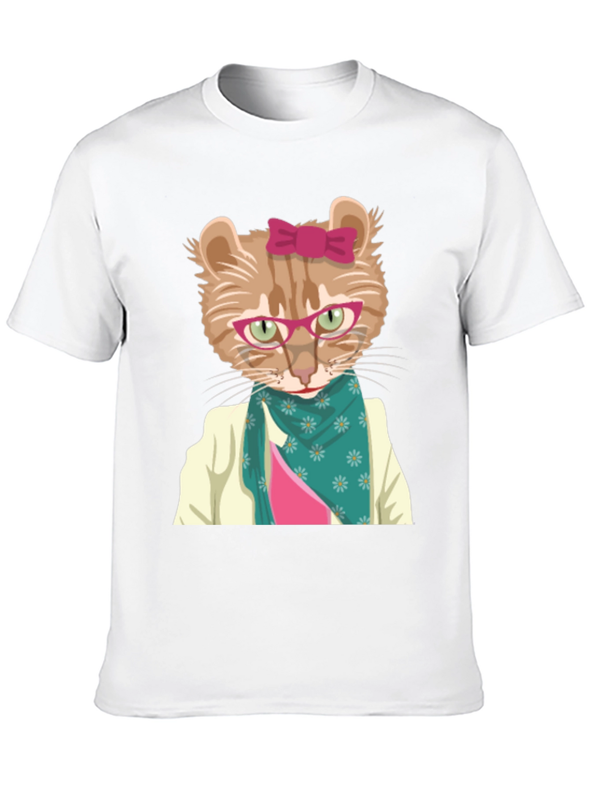 Funny Cat T-Shirt with Glasses and Scarf