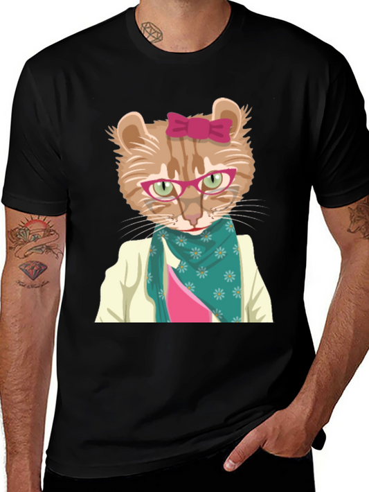Funny Cat T-Shirt with Glasses and Scarf