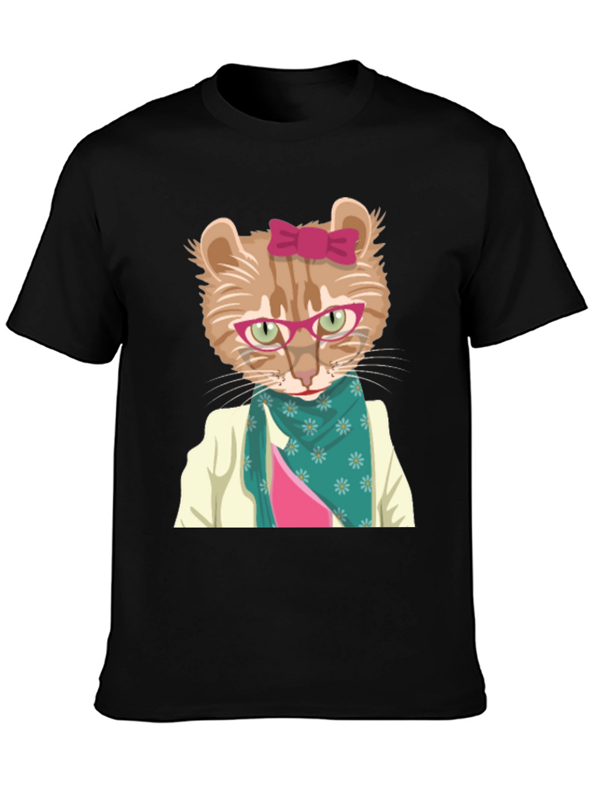 Funny Cat T-Shirt with Glasses and Scarf