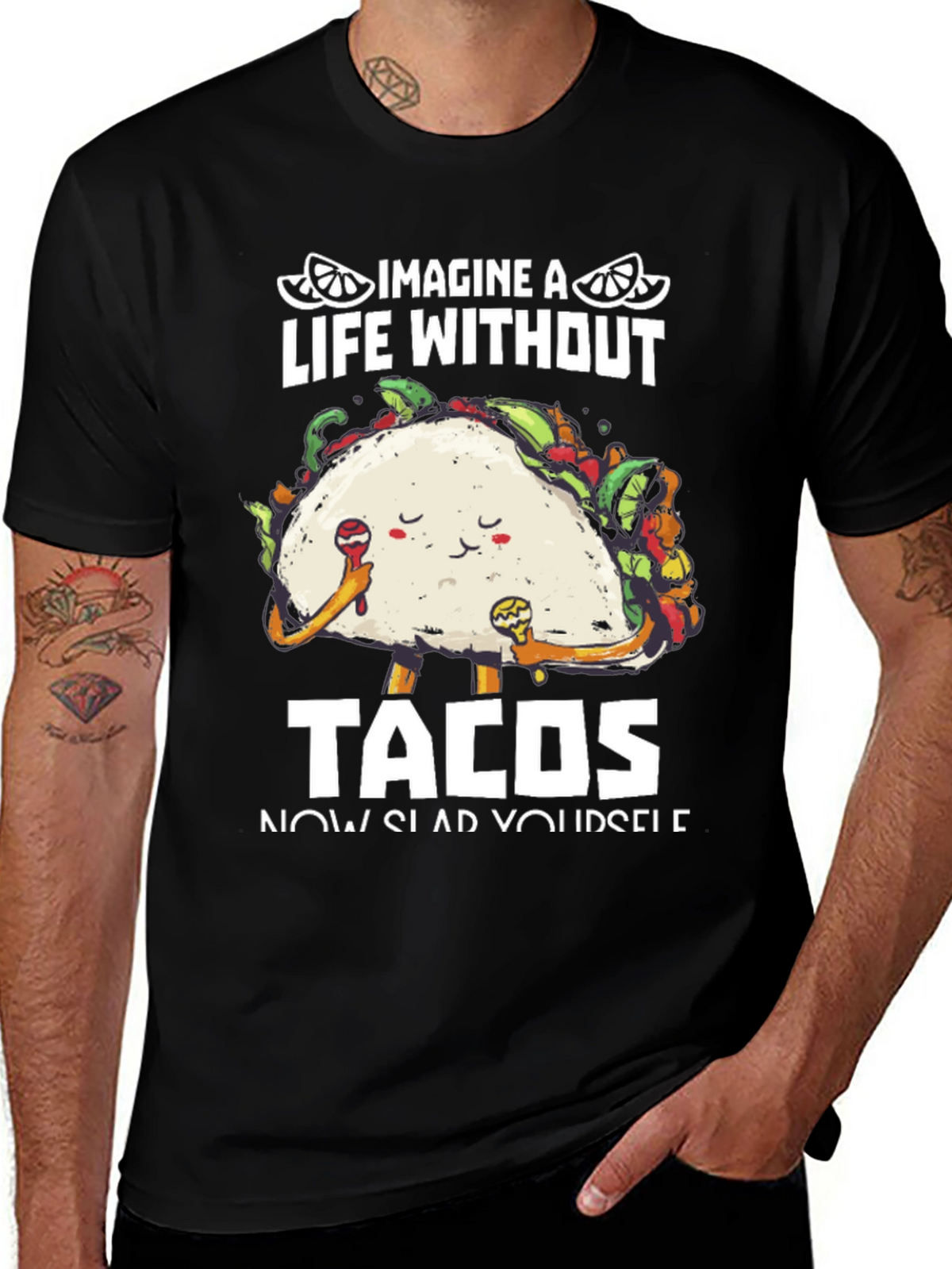 Imagine A Life Without Tacos Black Graphic Tee