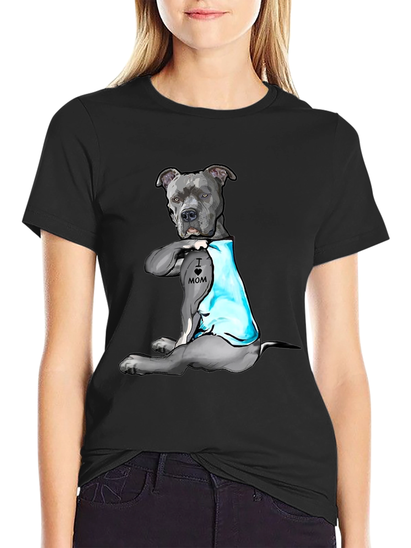 Dog Lover T-Shirt: I Heart Mom Pitbull Design