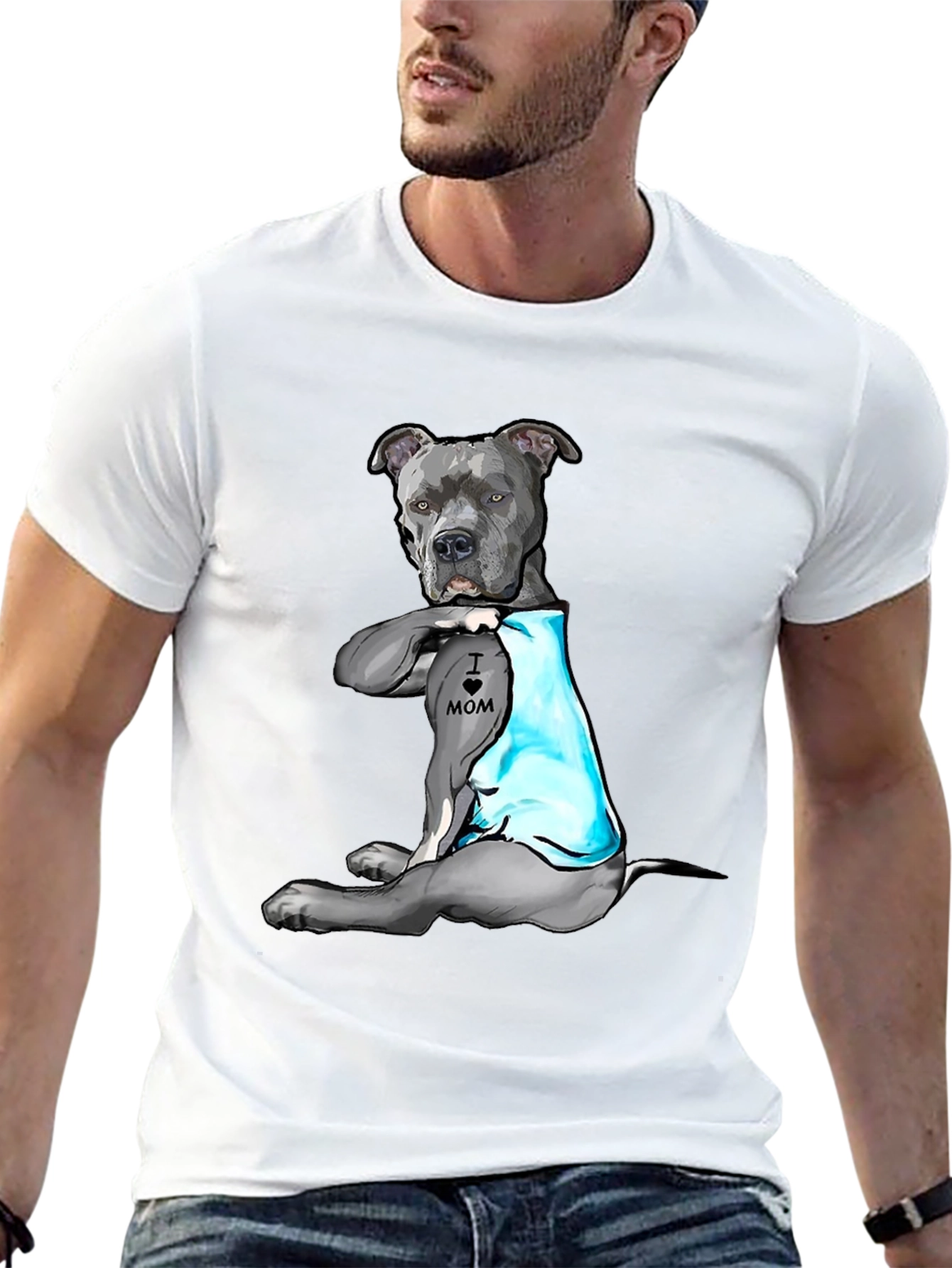 Dog Lover T-Shirt: I Heart Mom Pitbull Design