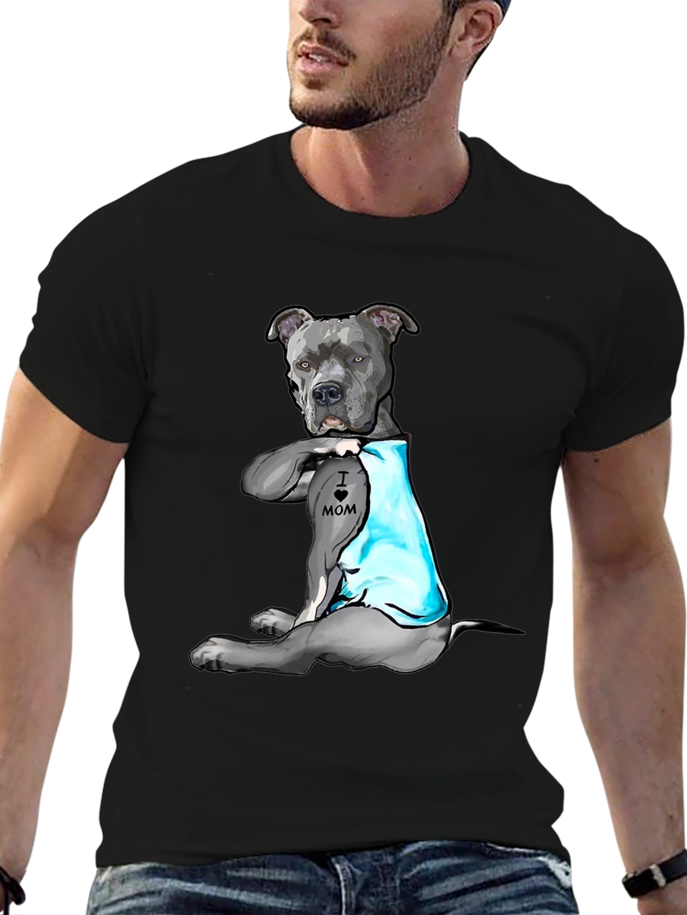 Dog Lover T-Shirt: I Heart Mom Pitbull Design