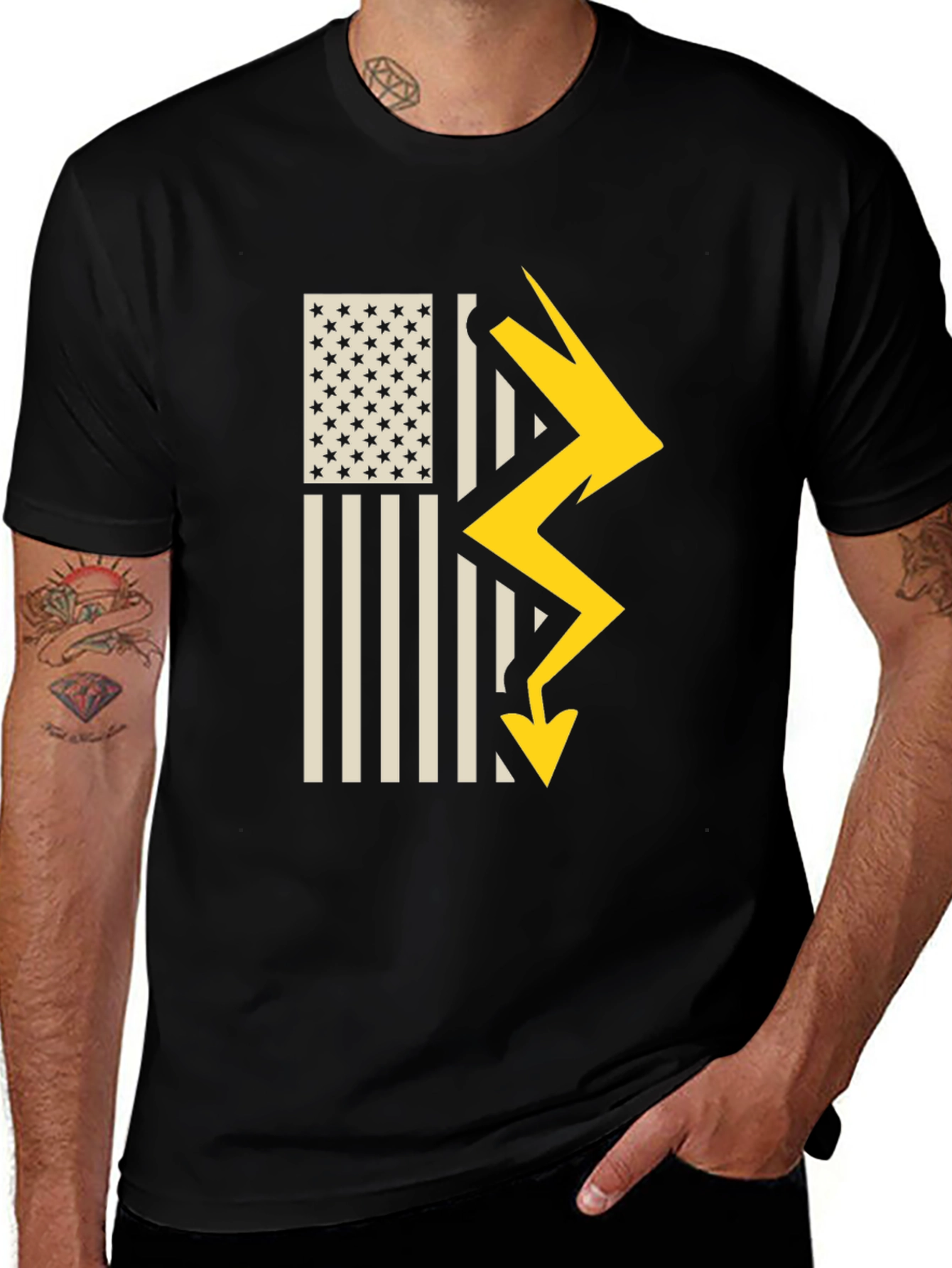 American Flag Lightning Bolt Graphic T-Shirt