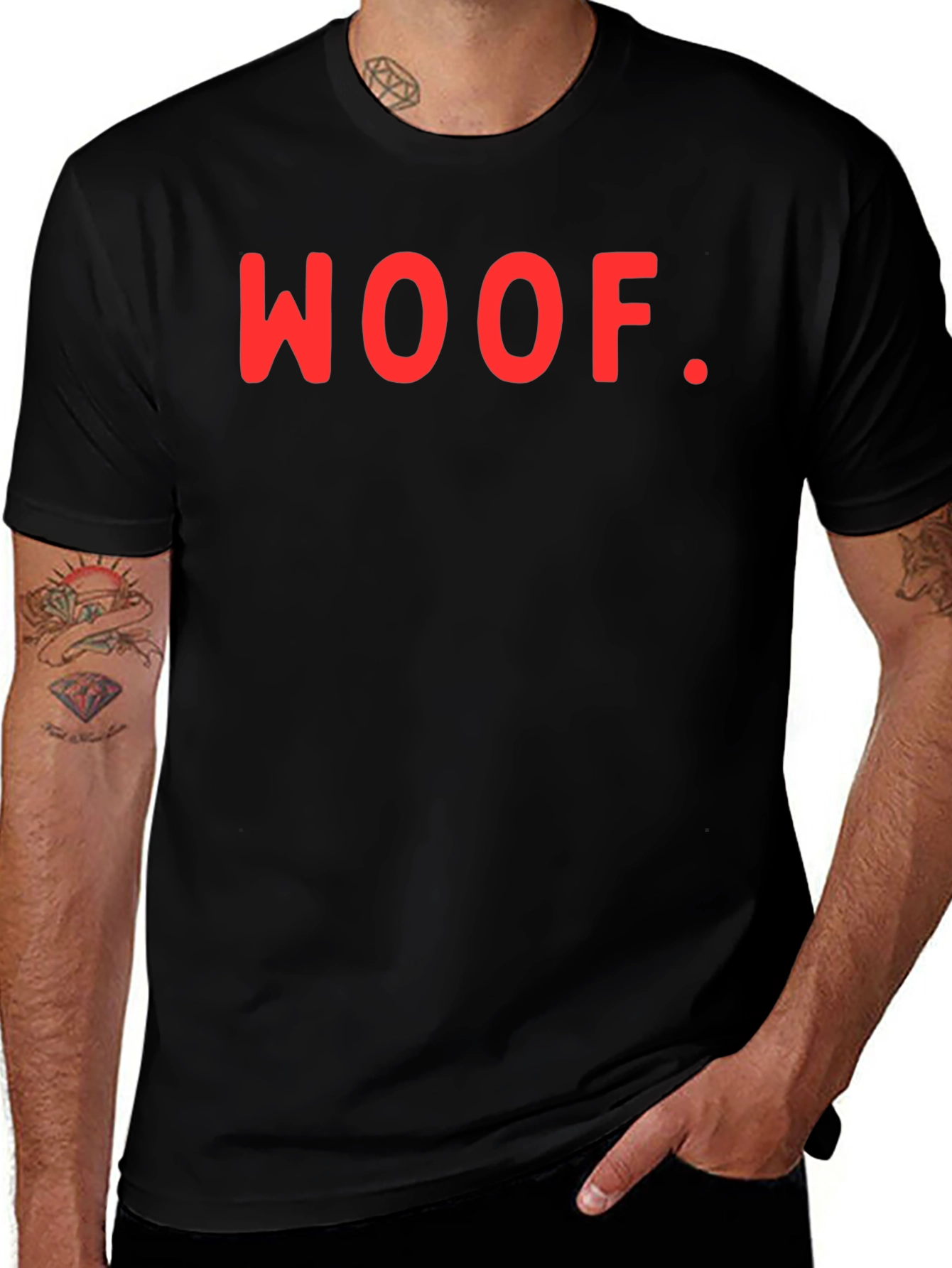 Woof T-Shirt - Black Crew Neck Tee