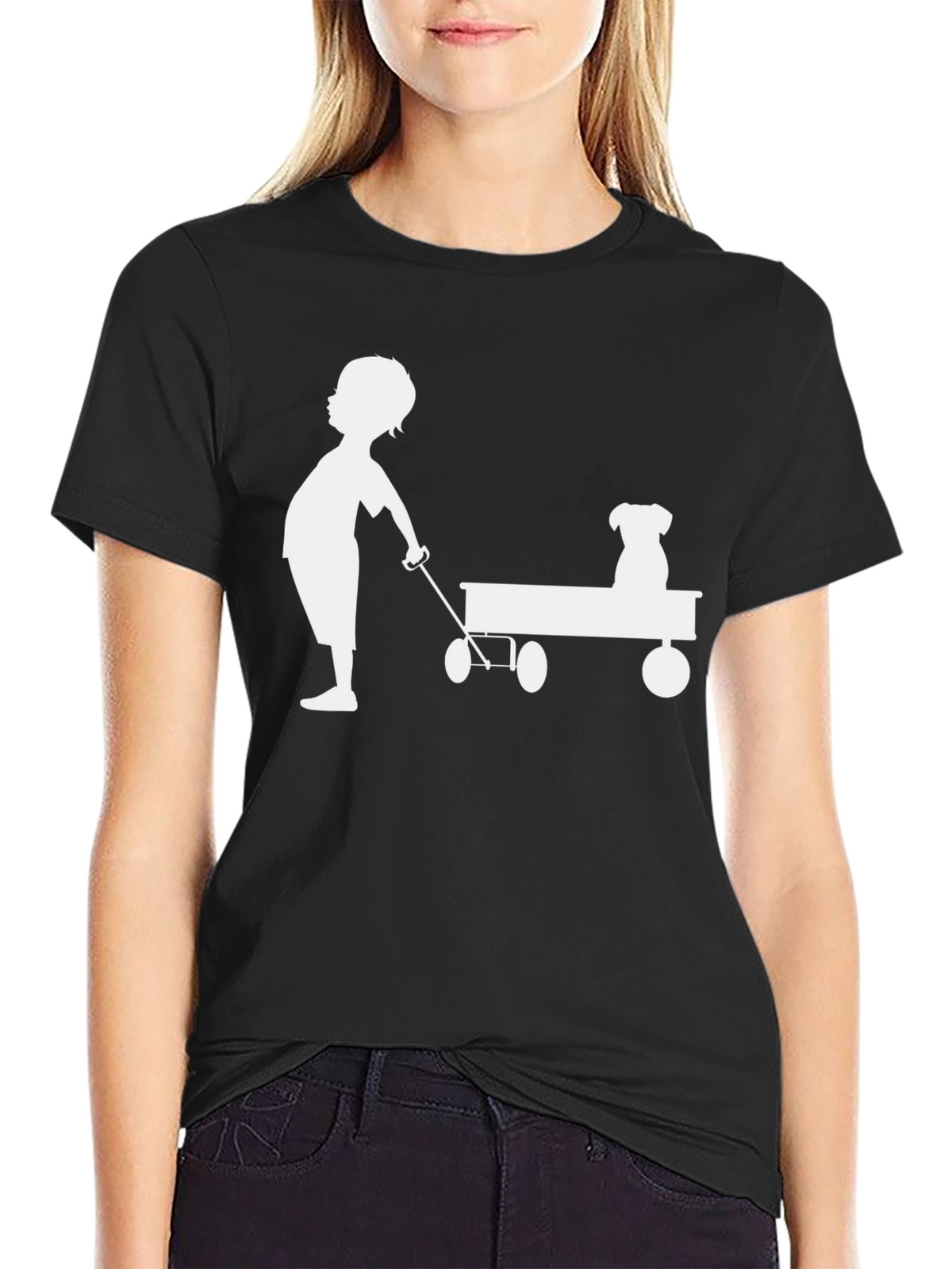 Boy and Dog Wagon Tee - Classic Black Cotton