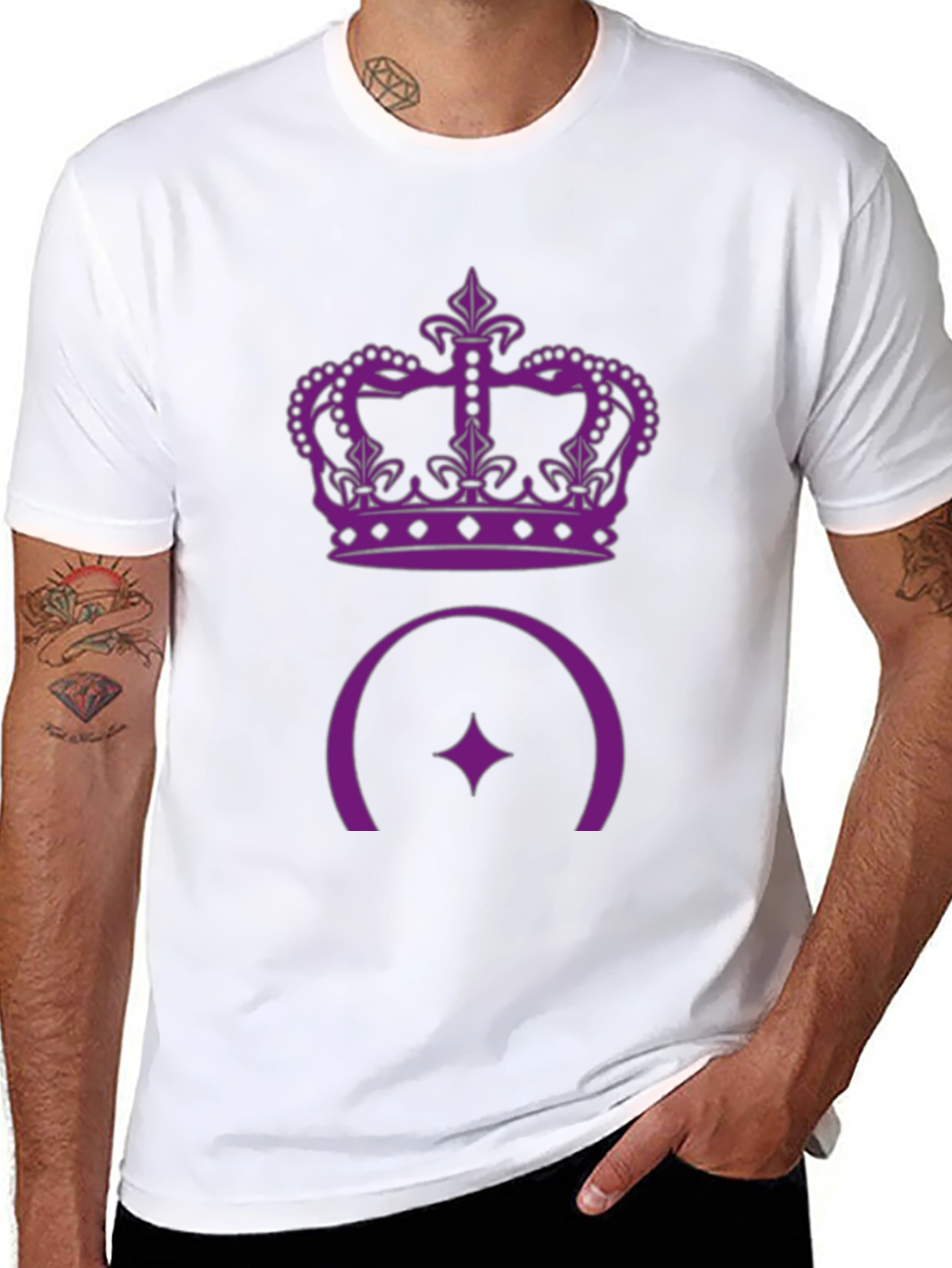 Purple Crown & Star Design Black T-Shirt