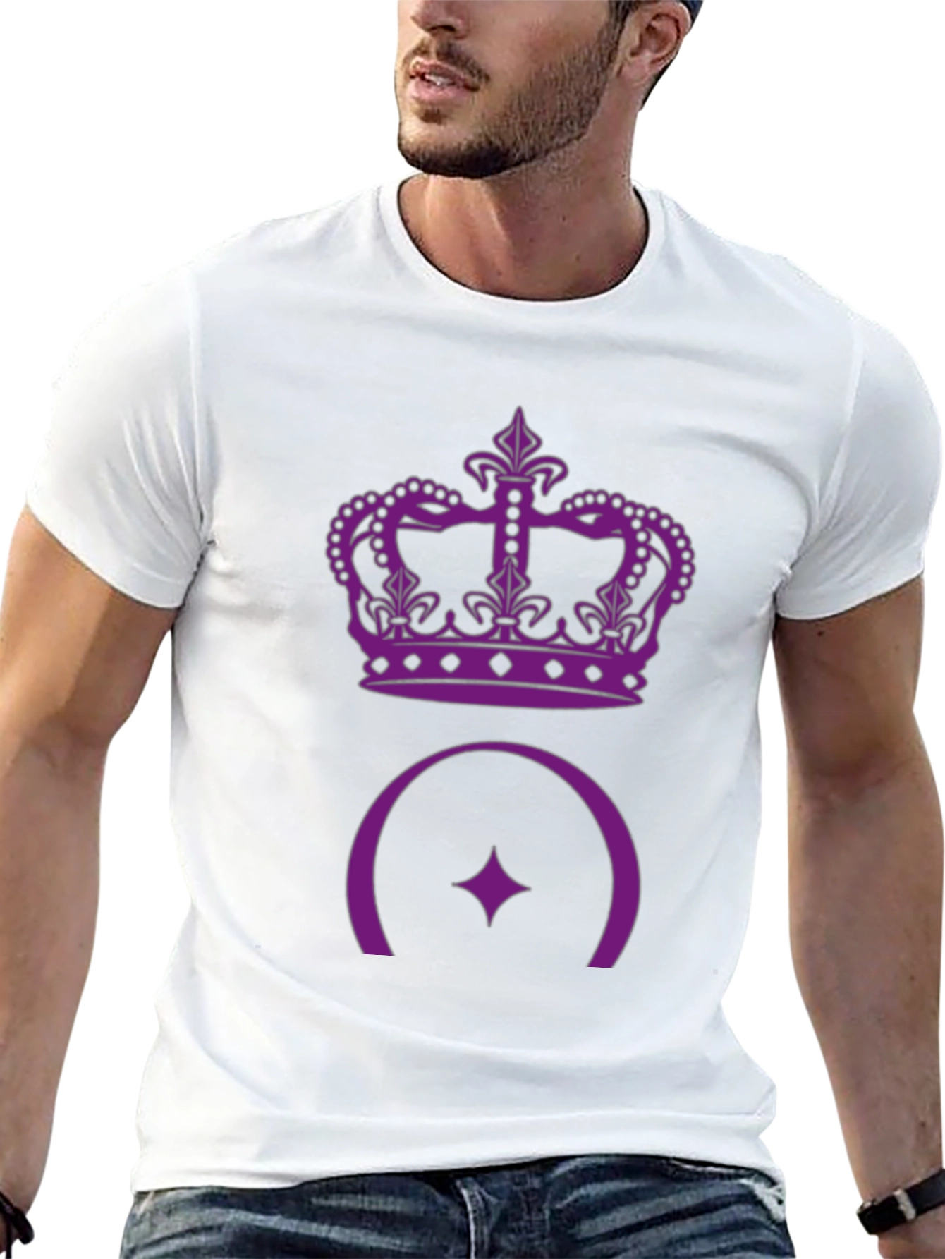 Purple Crown & Star Design Black T-Shirt