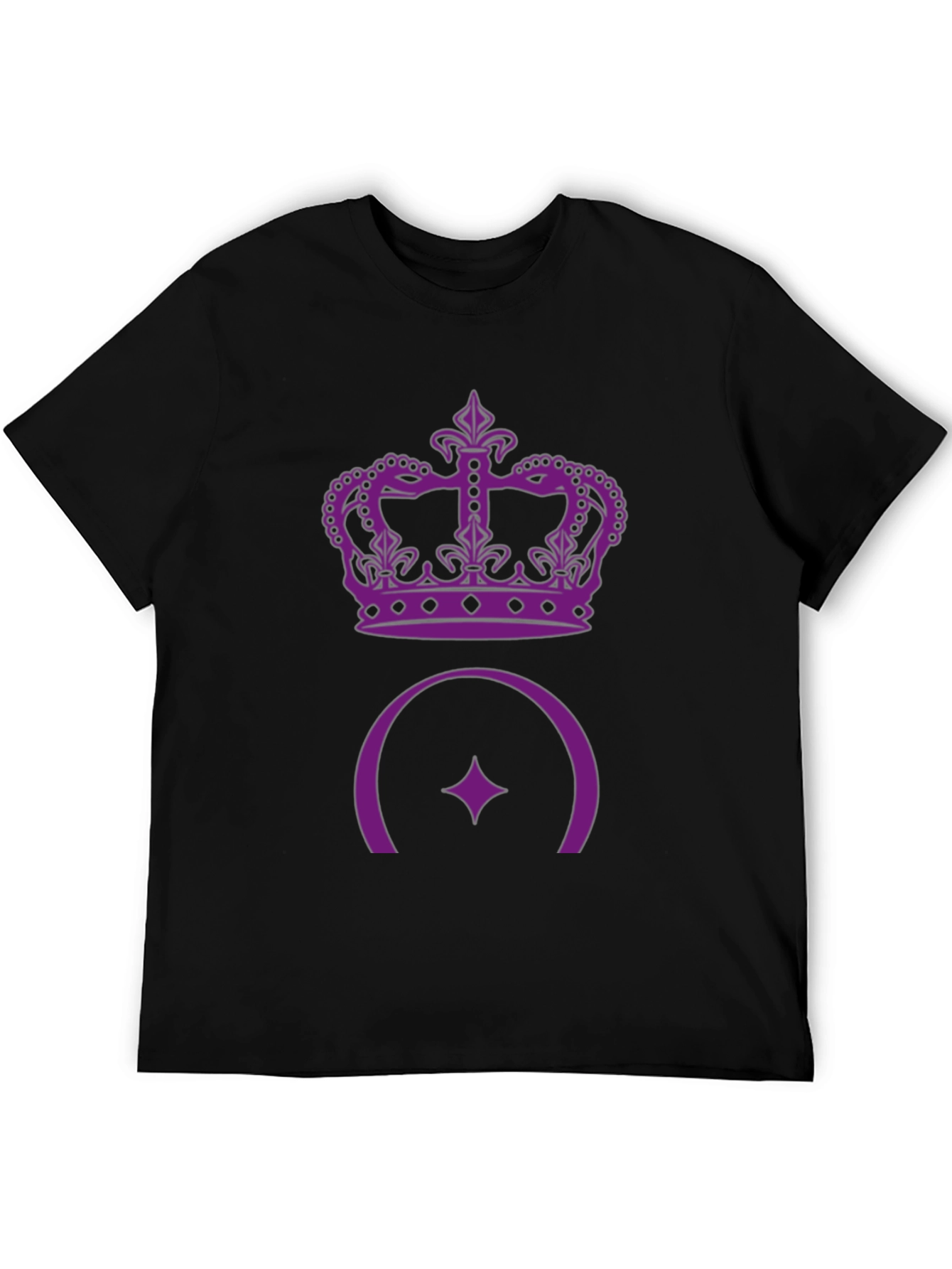 Purple Crown & Star Design Black T-Shirt