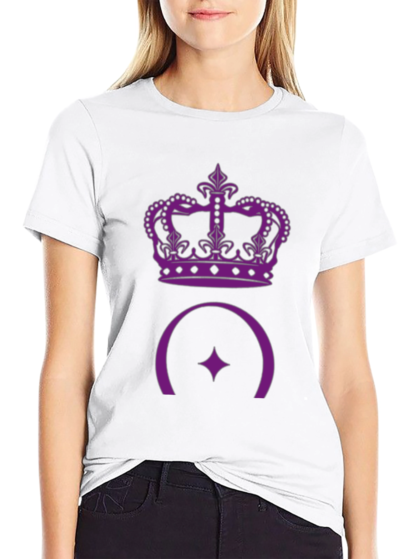 Purple Crown & Star Design Black T-Shirt