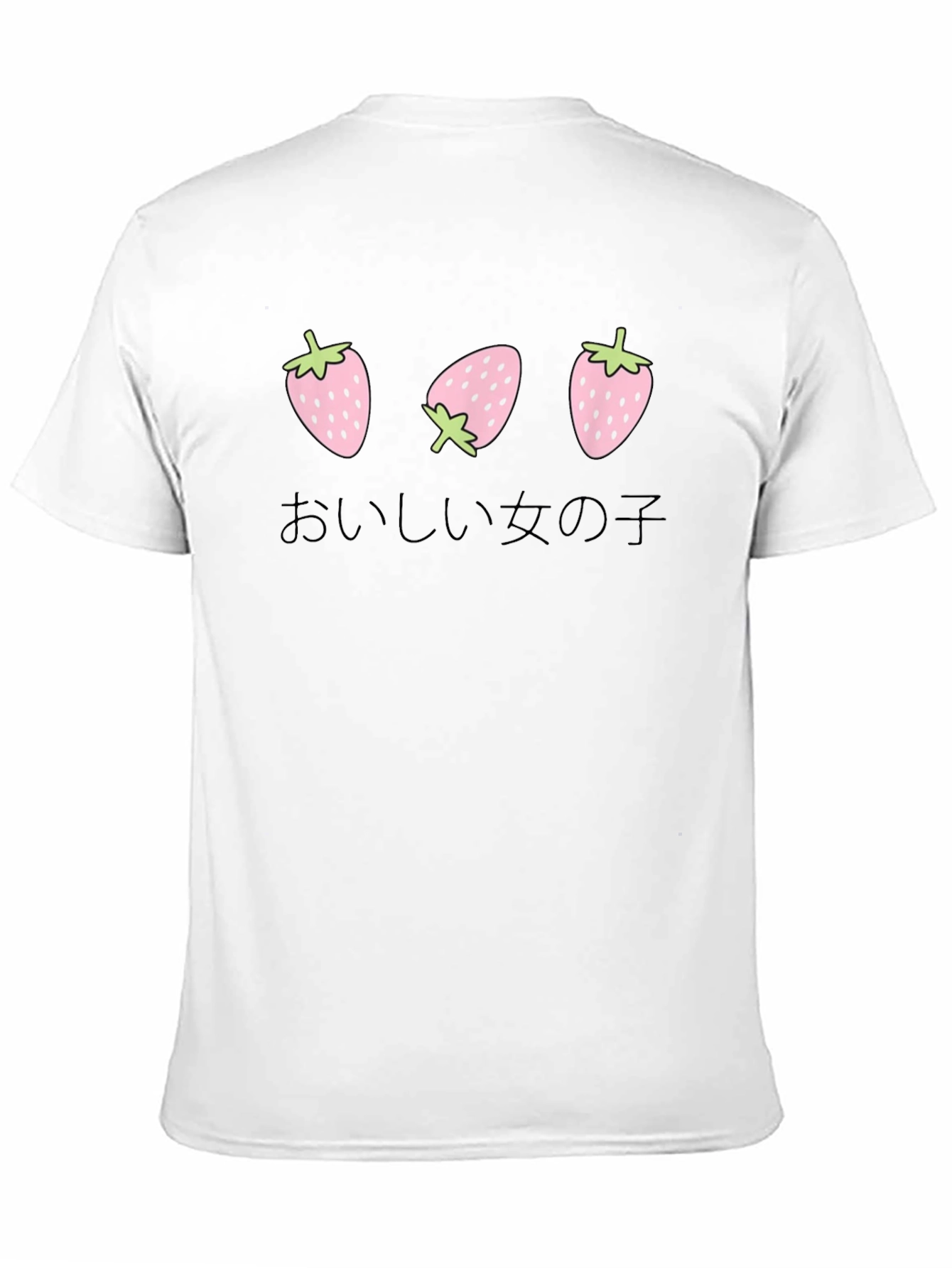 Strawberry Girl Japanese Text Black T-Shirt