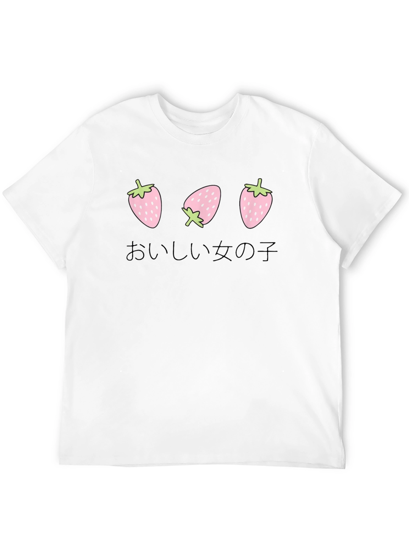 Strawberry Girl Japanese Text Black T-Shirt