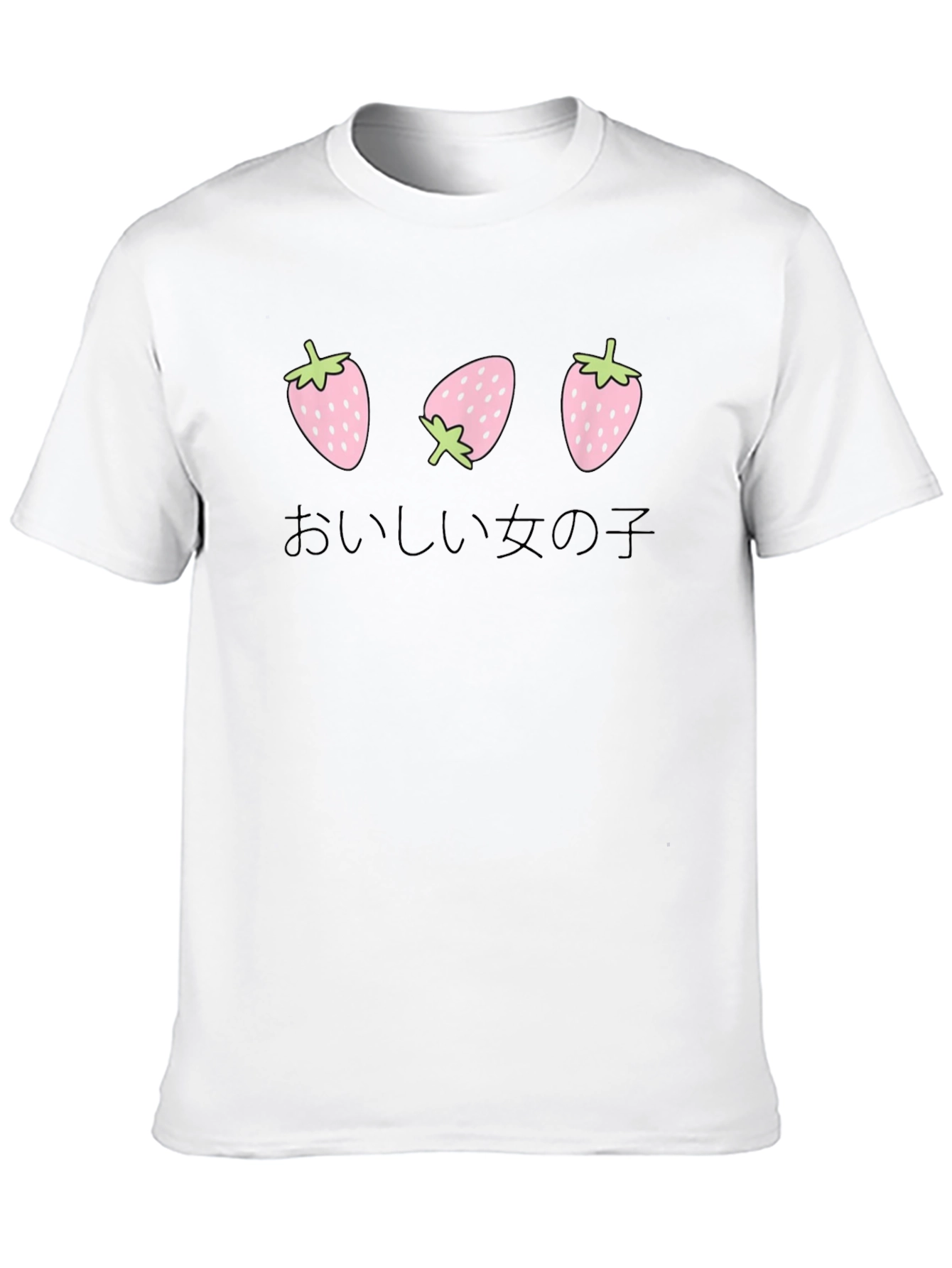 Strawberry Girl Japanese Text Black T-Shirt