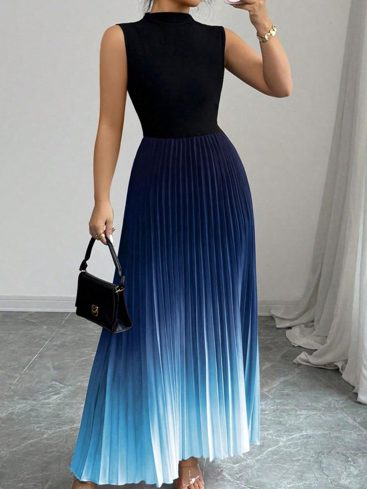 Women's Sexy Gradient Sleeveless Pleated Maxi Dress