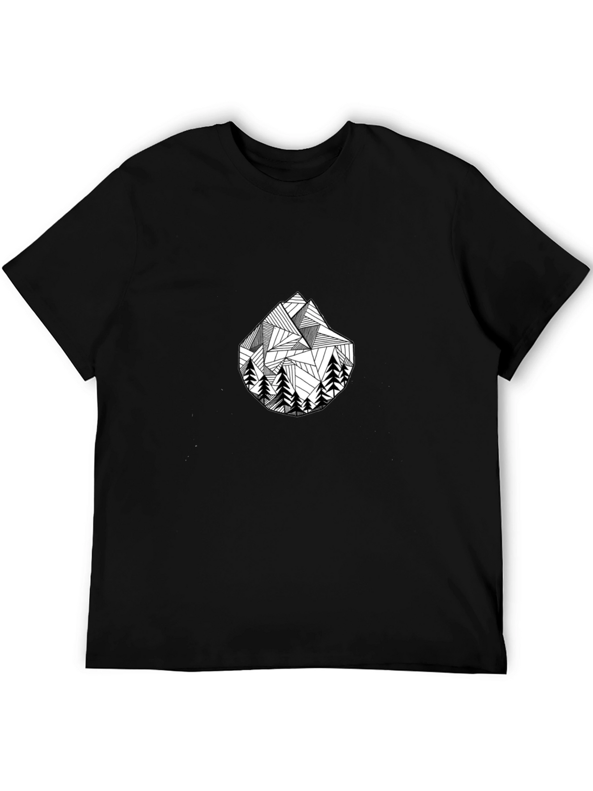 Geometric Mountain & Trees Black T-Shirt