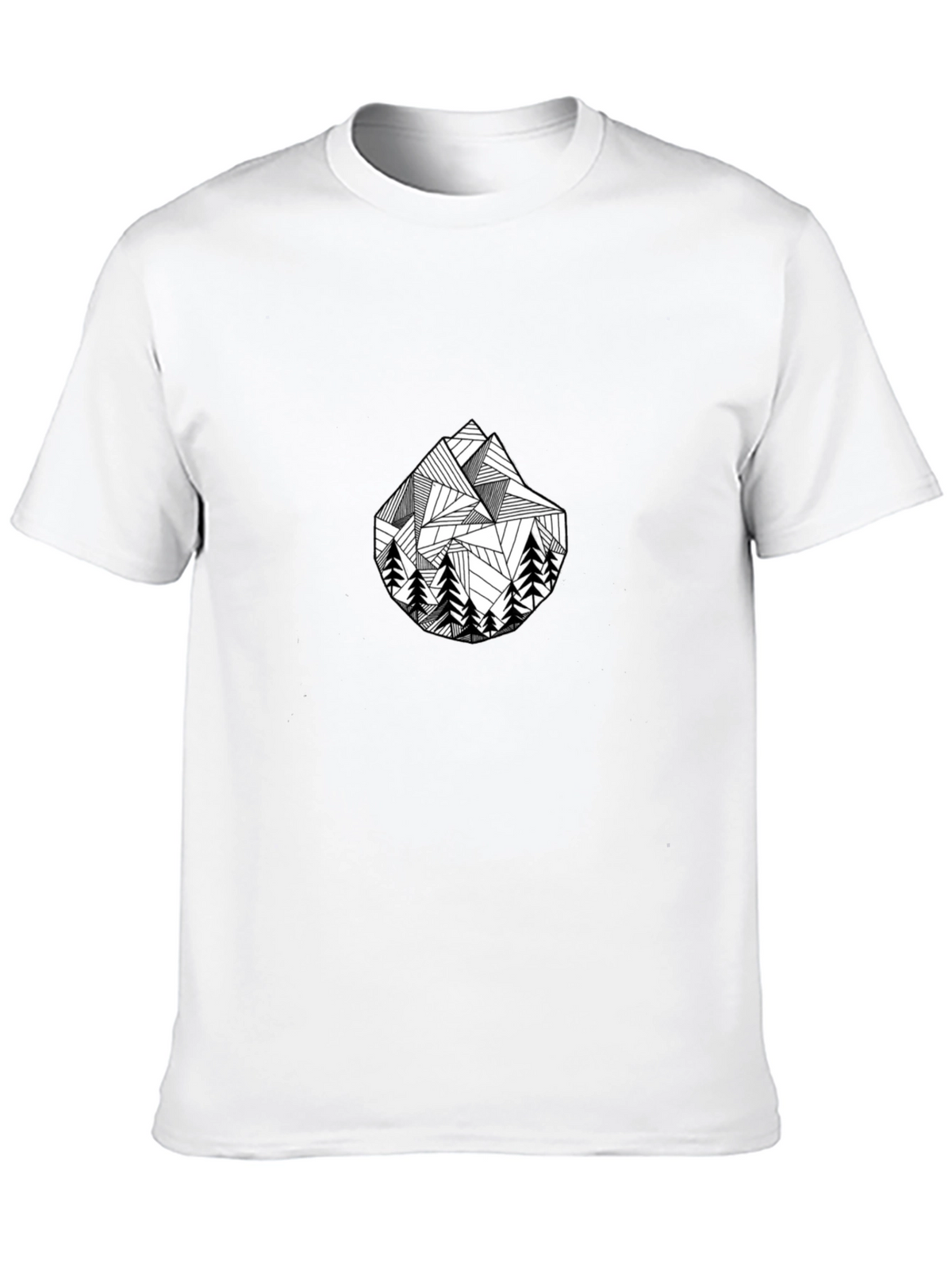 Geometric Mountain & Trees Black T-Shirt