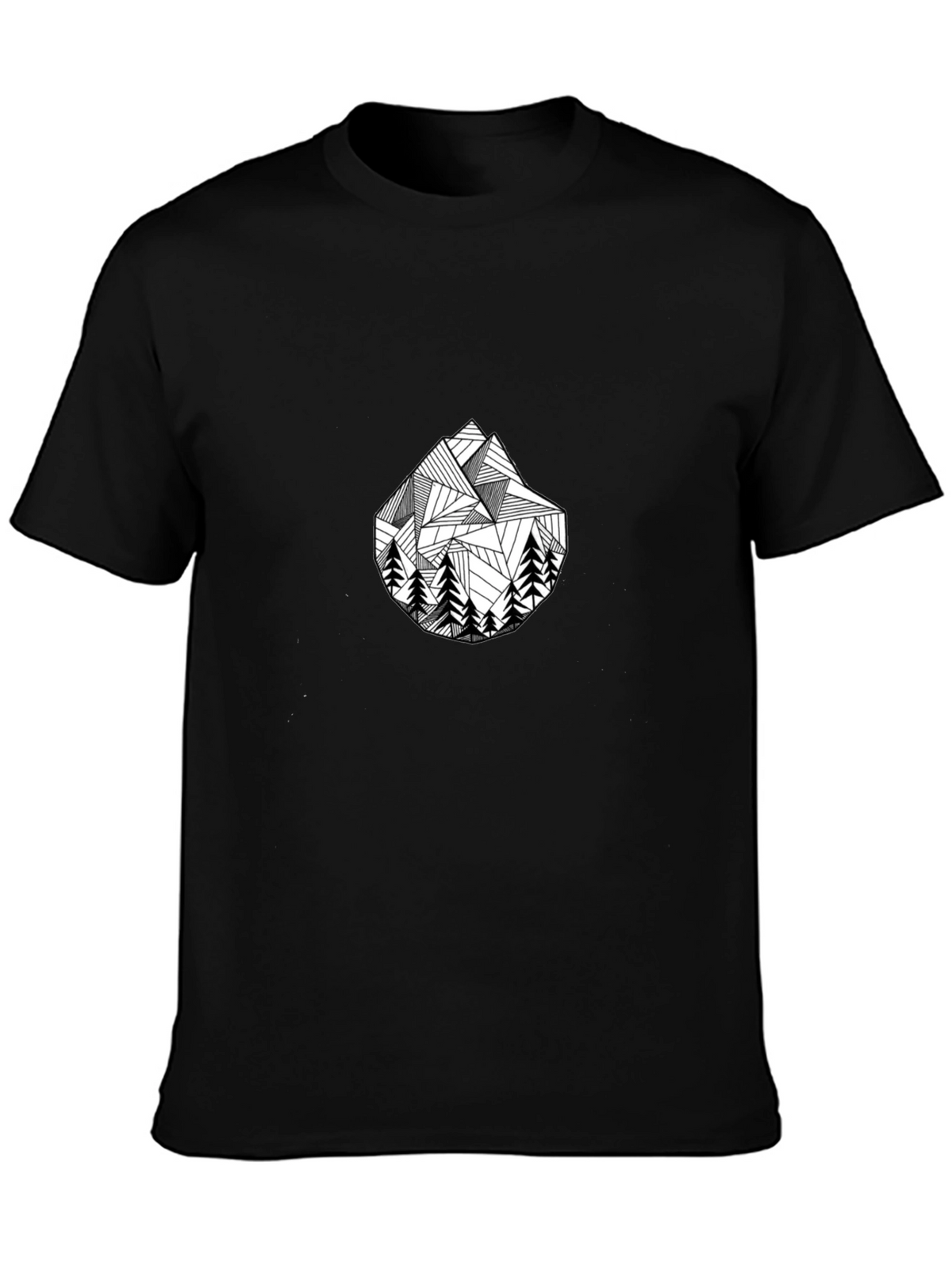 Geometric Mountain & Trees Black T-Shirt