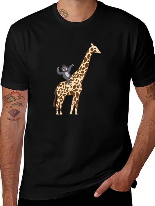 Sloth Riding Giraffe Graphic T-Shirt