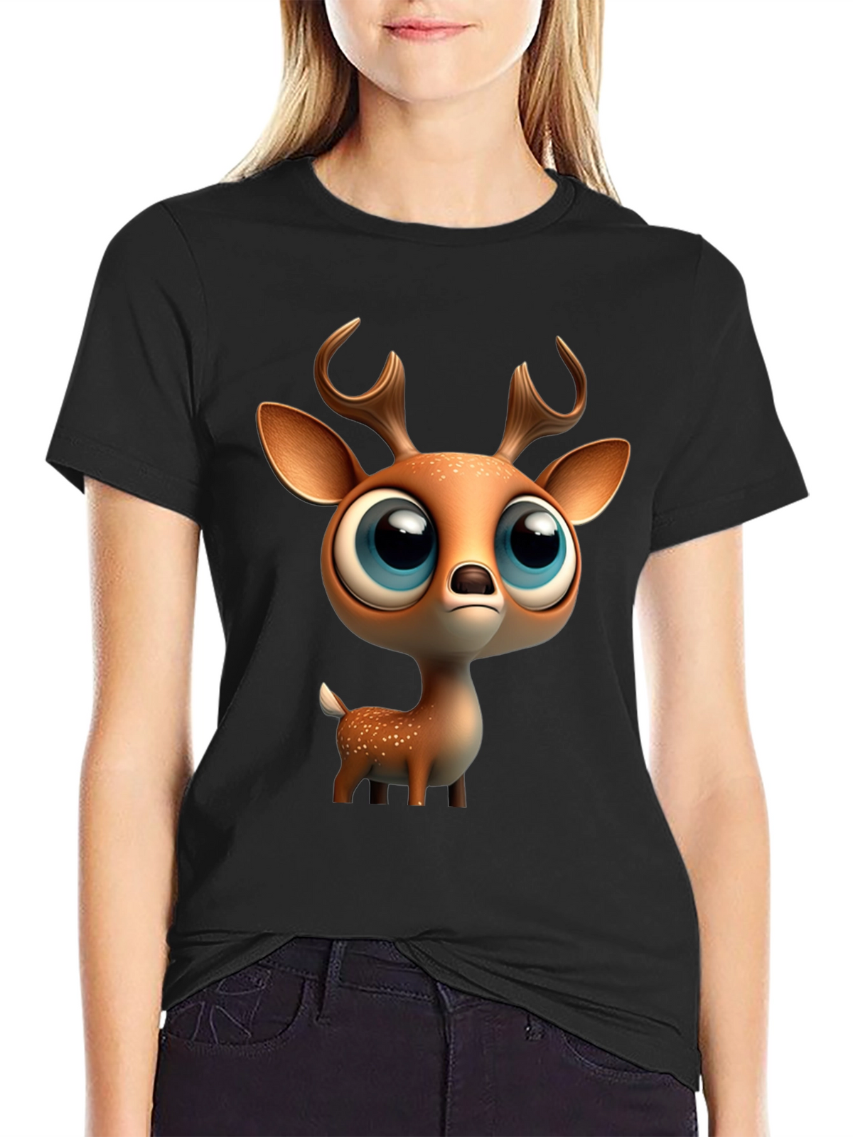 Cute Deer Graphic Tee - Stylish Black T-Shirt