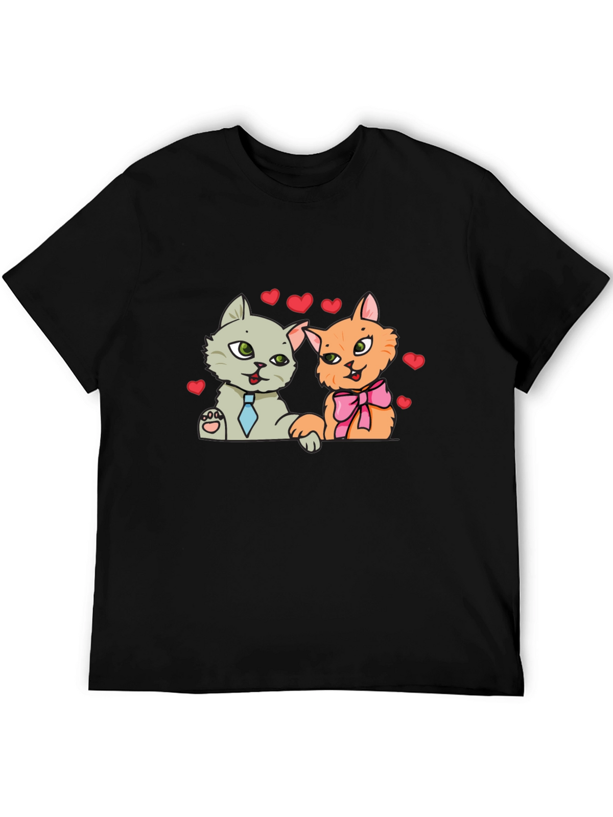 Cute Cats in Love Black T-Shirt