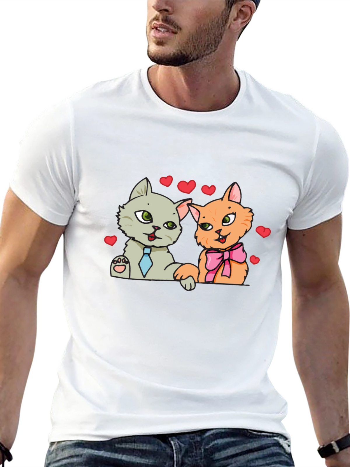 Cute Cats in Love Black T-Shirt