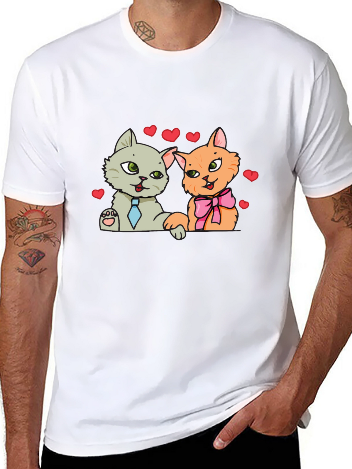 Cute Cats in Love Black T-Shirt