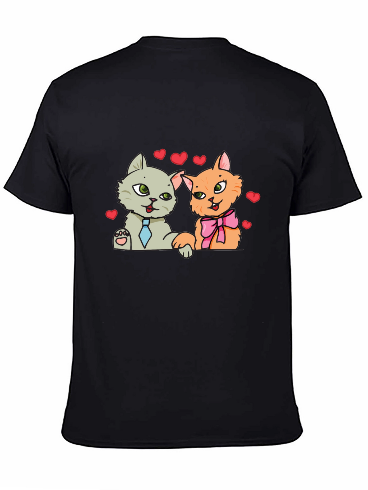 Cute Cats in Love Black T-Shirt