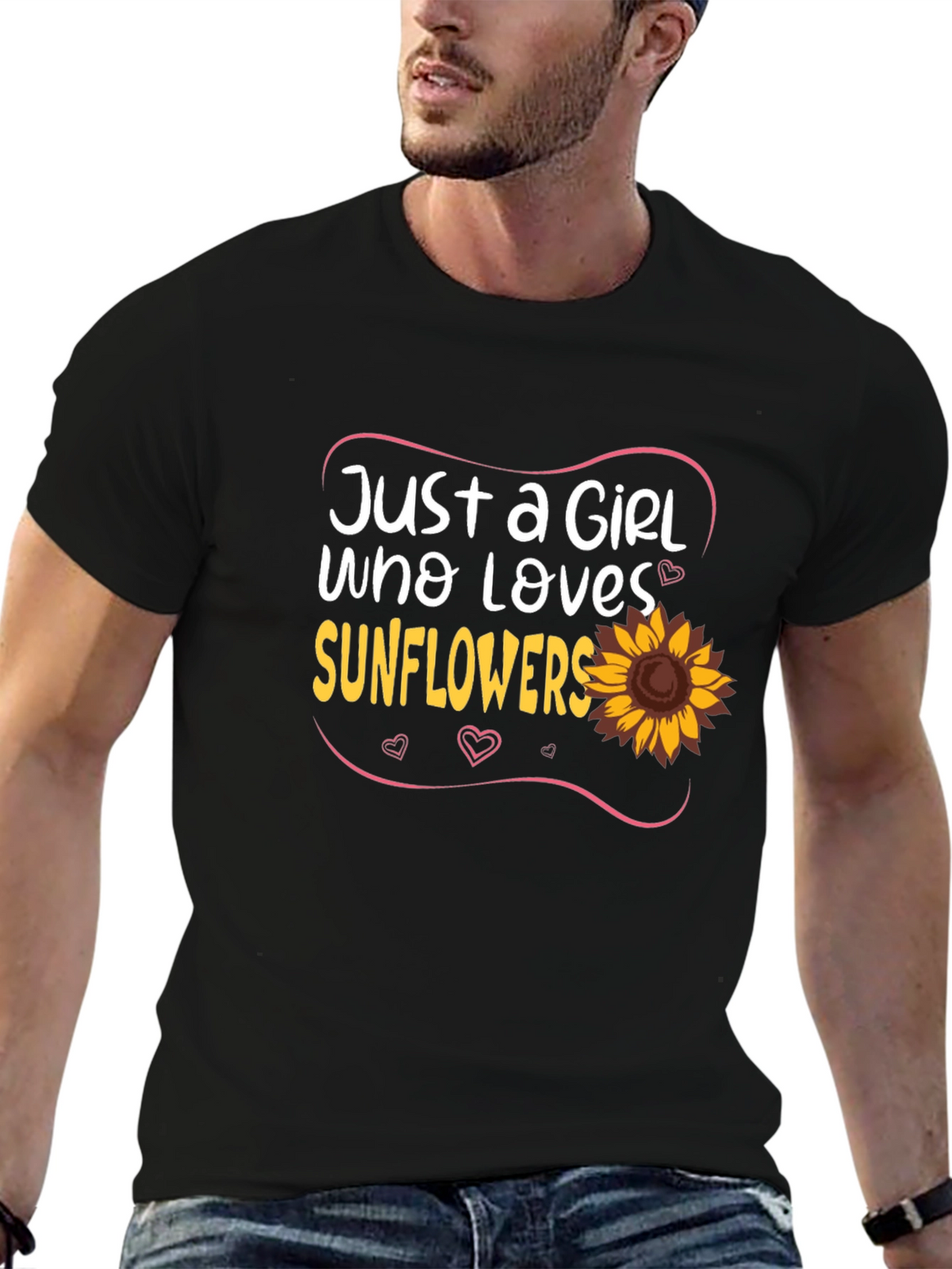 Just A Girl Who Loves Sunflowers Black T-Shirt