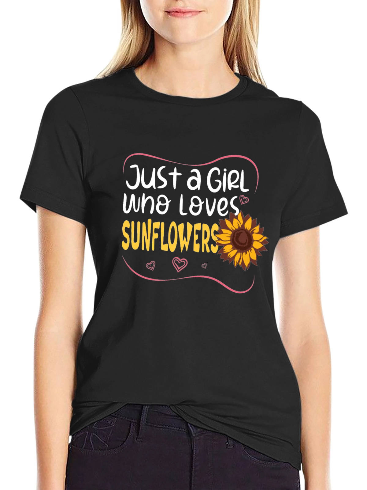 Just A Girl Who Loves Sunflowers Black T-Shirt