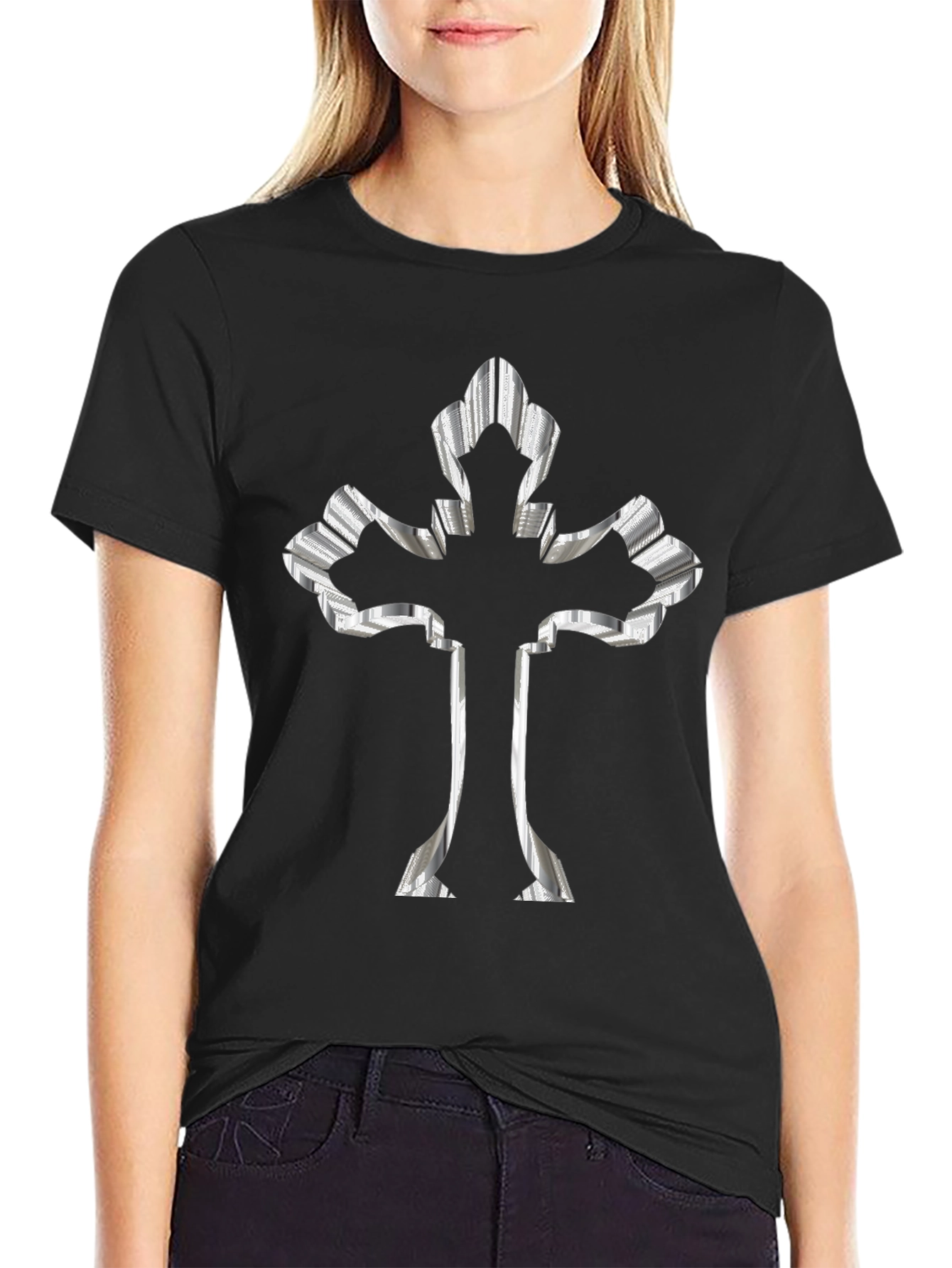 Striped Cross Graphic Black Tee