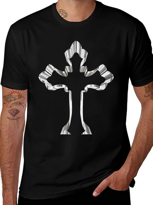 Striped Cross Graphic Black Tee