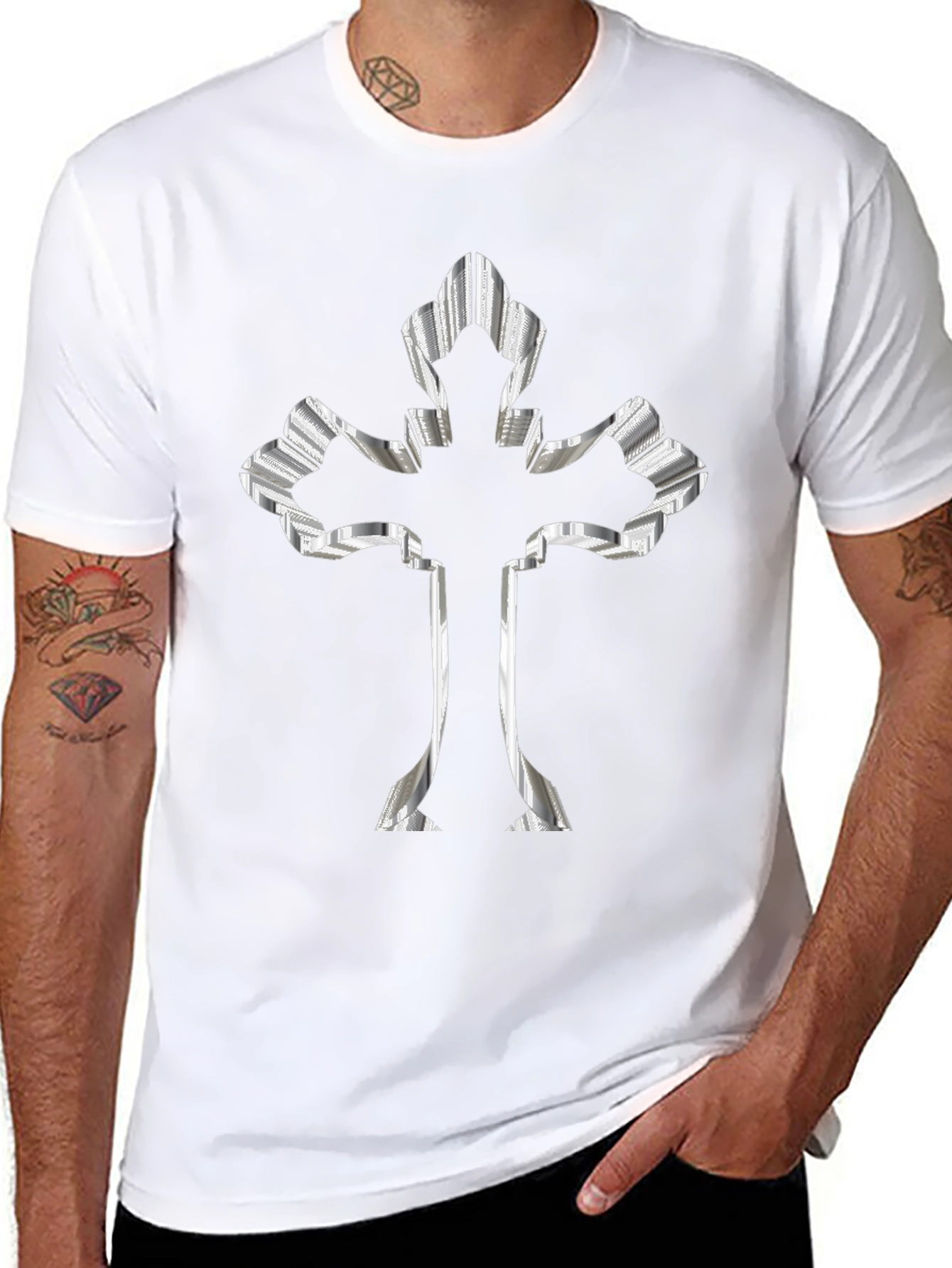 Striped Cross Graphic Black Tee