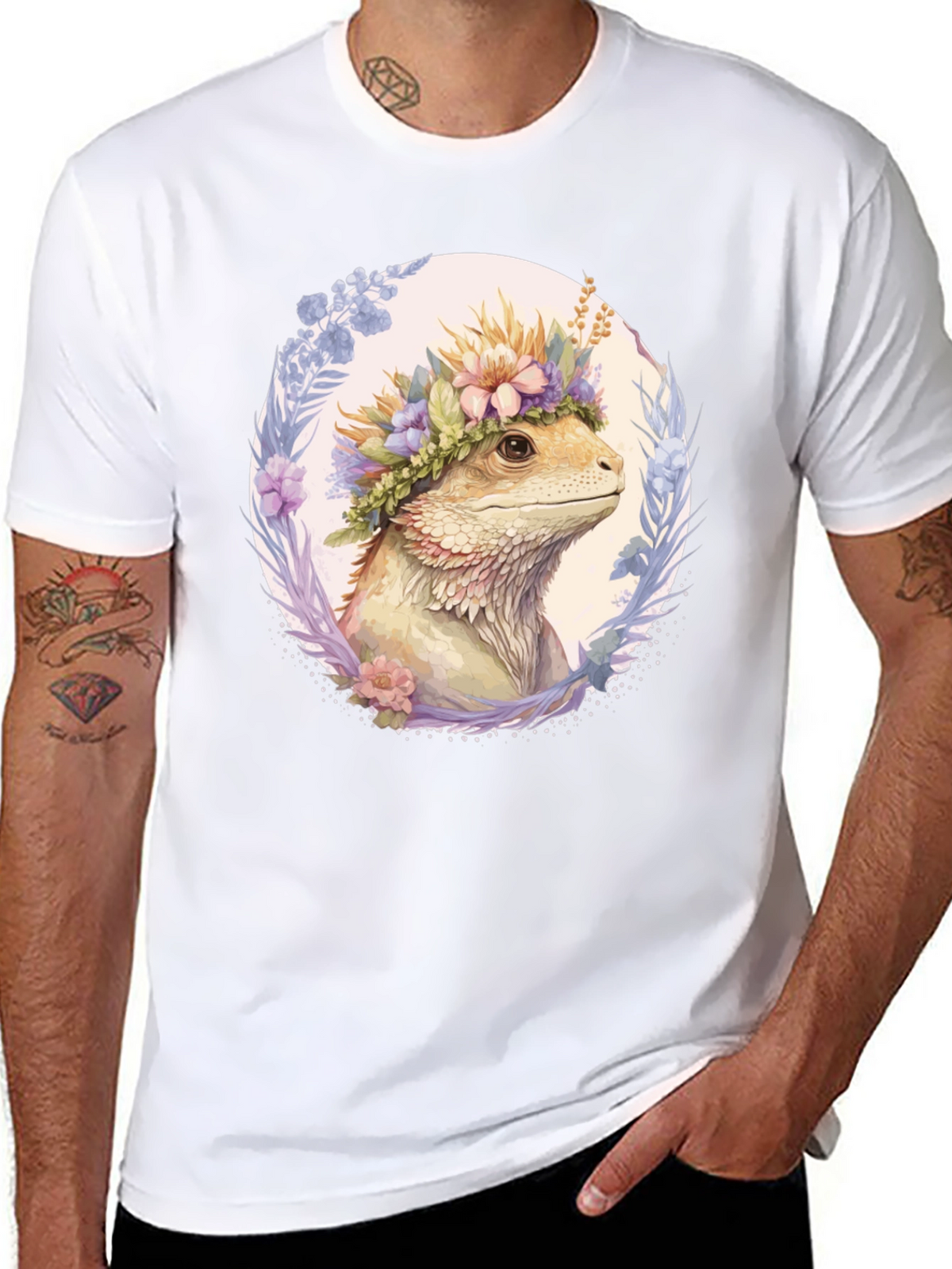 Bearded Dragon Floral Wreath T-Shirt