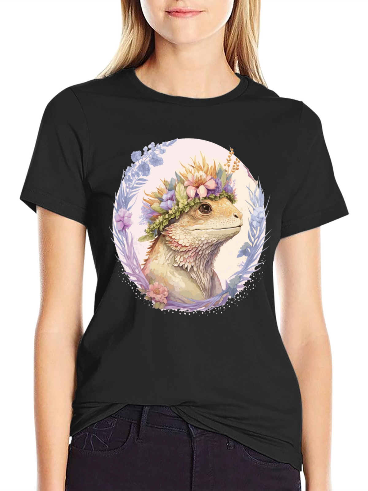 Bearded Dragon Floral Wreath T-Shirt